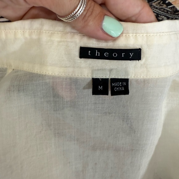 Theory Cream Notched Collar Button Down Shirt - Picture 11 of 13